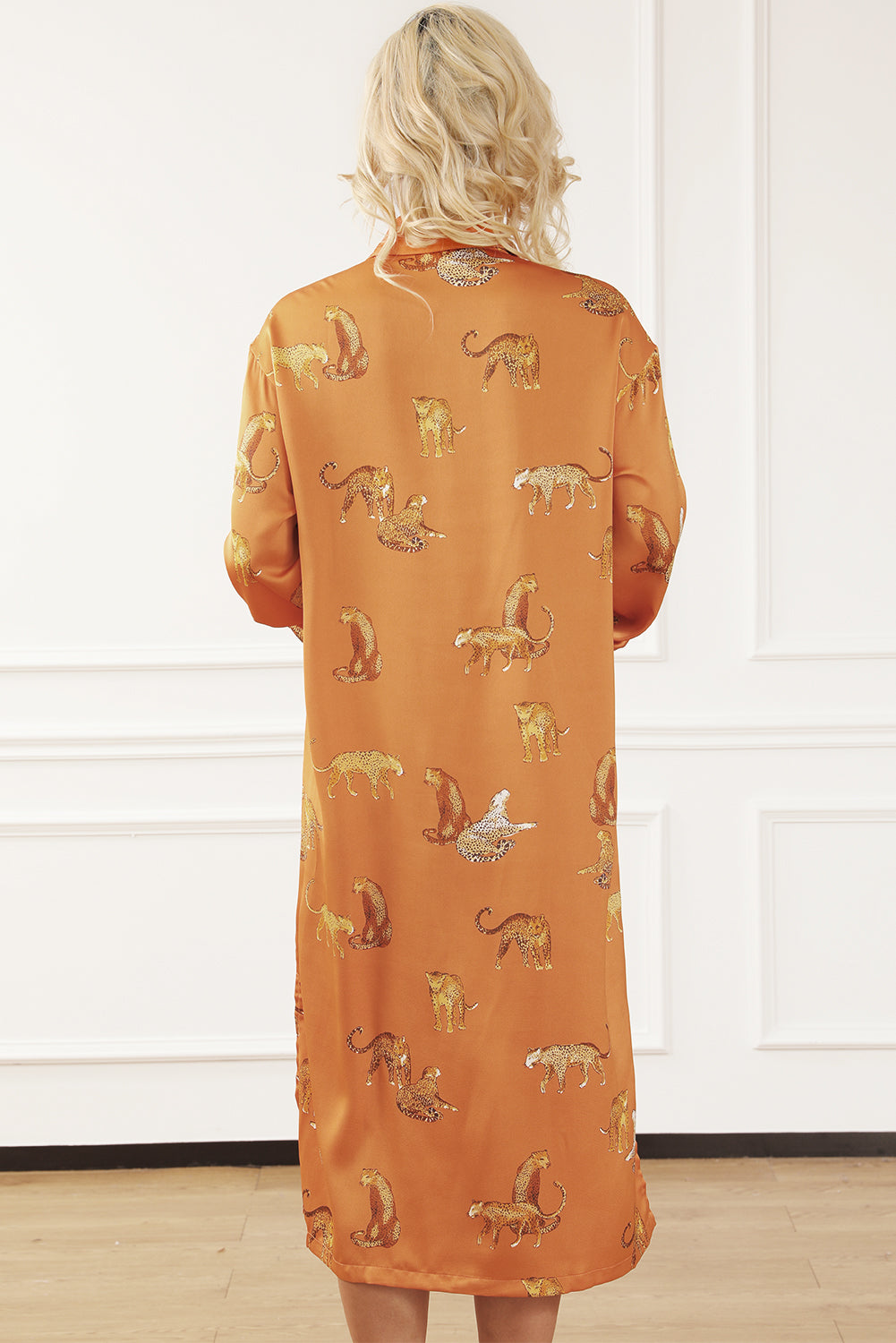 Mustard Cheetah Print Button-Up Split Shirt Dress