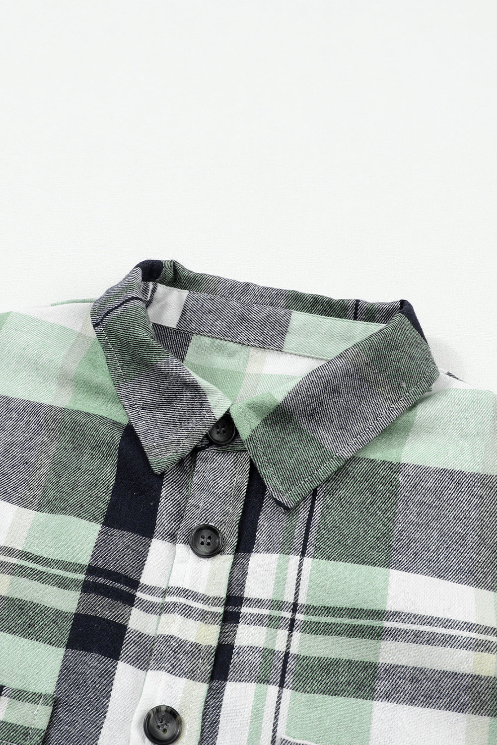 Green Printed Plus Size Chest Pocket Plaid Shirt