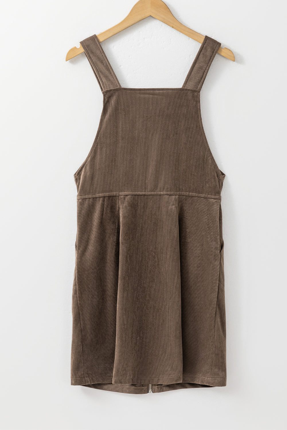 Brown O-ring Zip Up  Pocketed Corduroy Dress