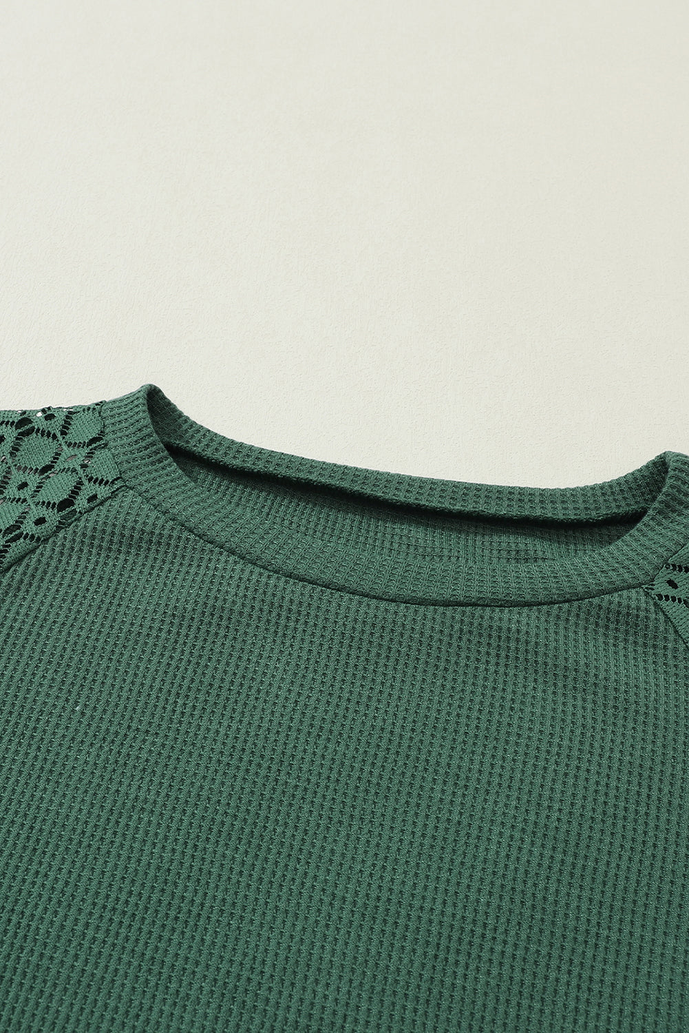 Green Lace Long Sleeve Textured Pullover