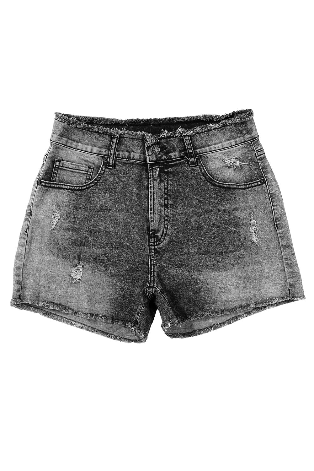 Gray Acid Wash Raw Edge Skinny Denim Shorts