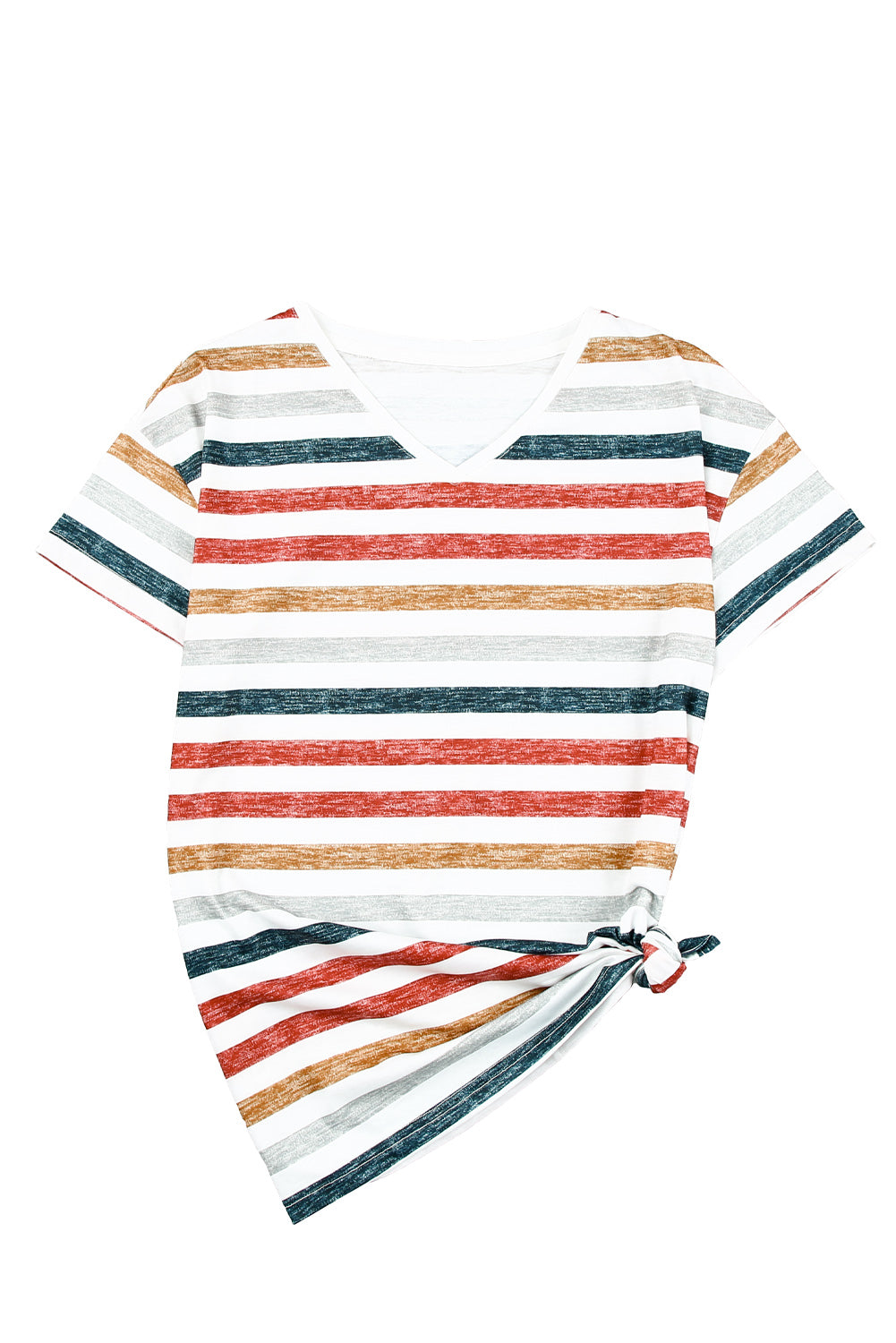Multicolor Stripes V Neck T-shirt