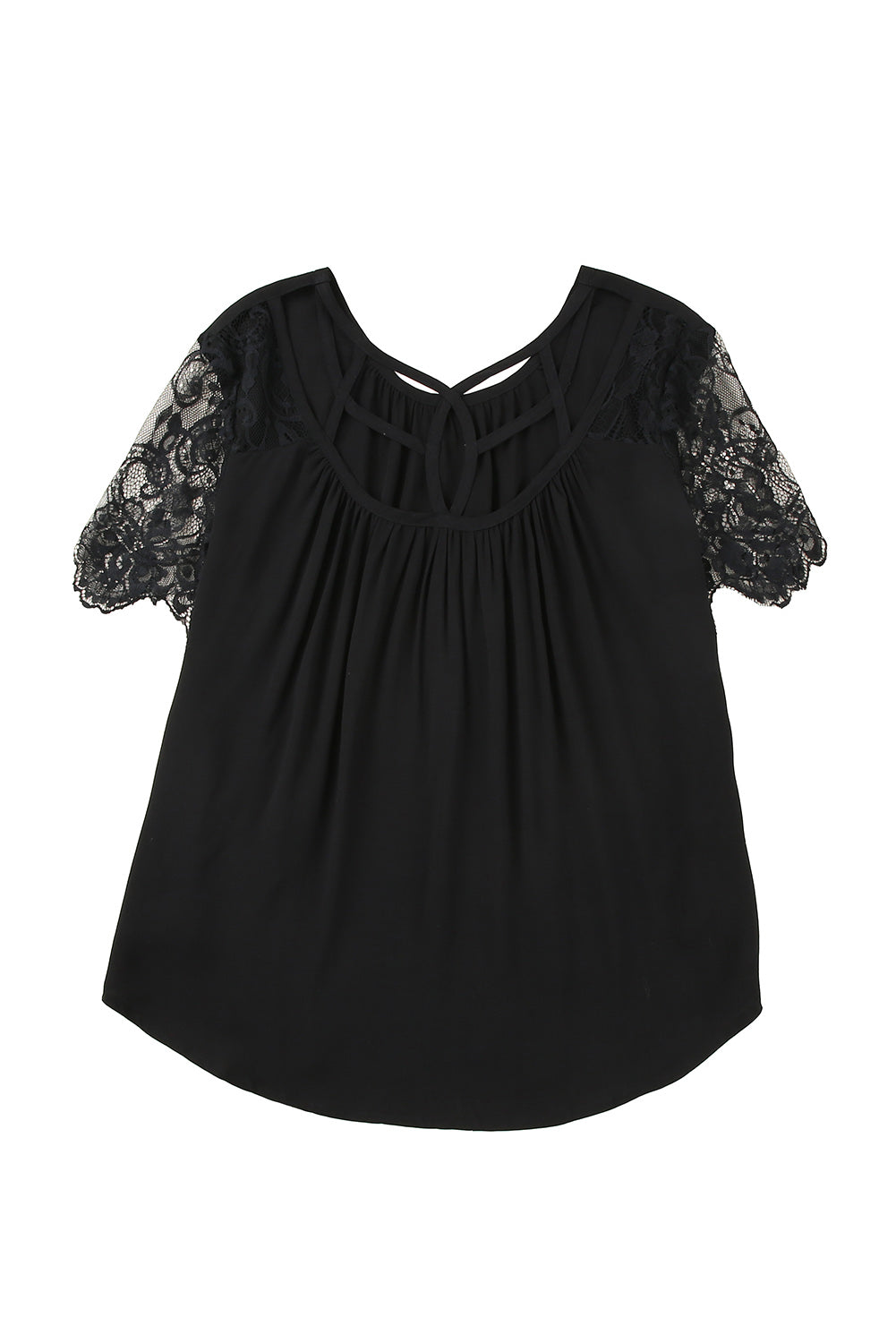 Black Cut Out Lace Patchwork Short Sleeve Top