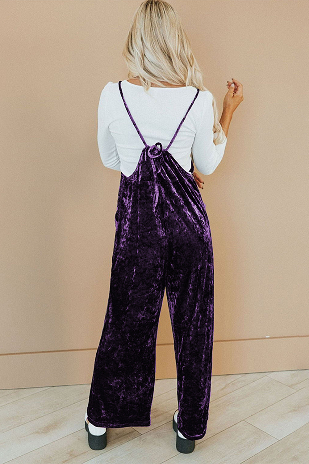 Tillandsia Purple Vintage Thin Straps Side Pockets Velvet Overall
