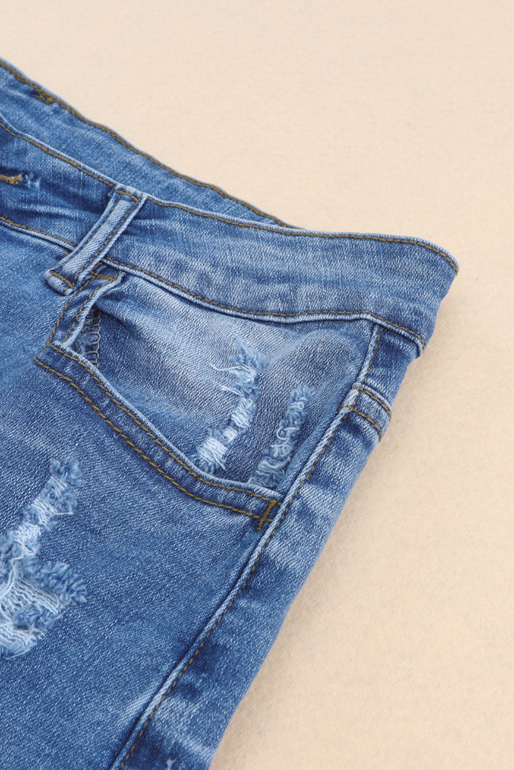 Sky Blue Vintage Distressed High Waist Pocket Denim Shorts