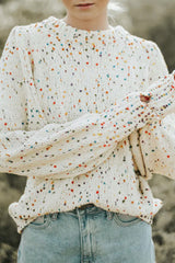 Beige Colorful Dots Cable Knit Crew Neck Sweater