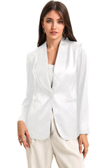 White Collared Neck Single Breasted Blazer with Pockets