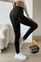 Black Solid High Waist Thermal Lined Leggings