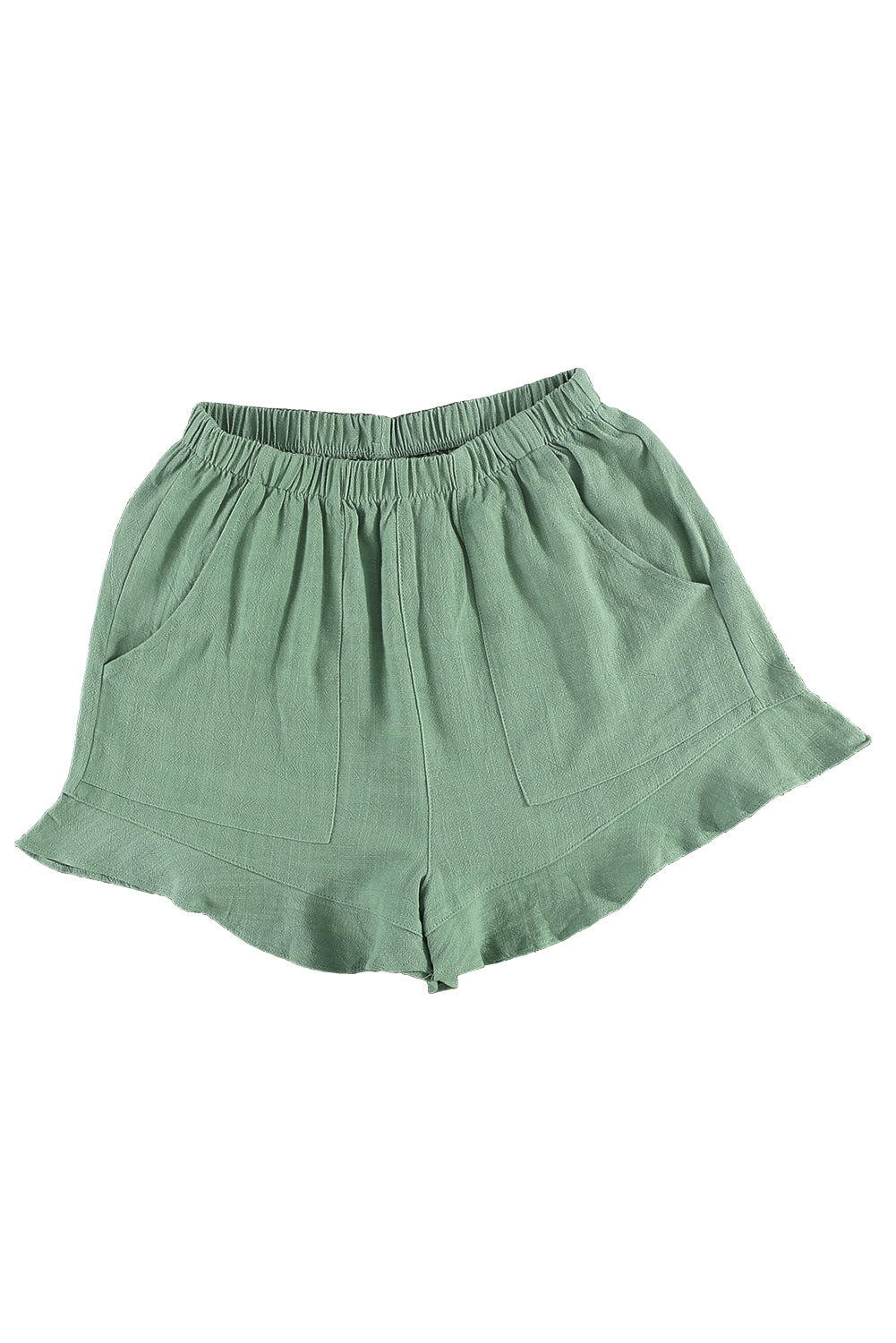 Green High Waist Pocketed Ruffle Shorts