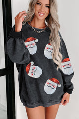 Black Sequined Santa Claus Corded Christmas Sweatshirt