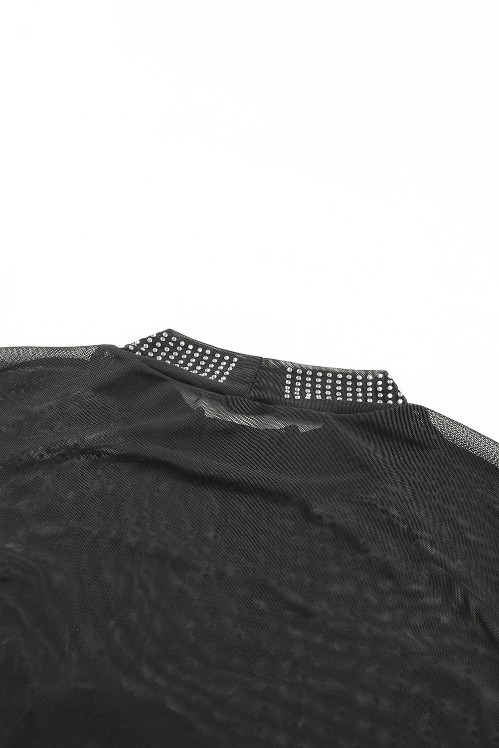 Black Rhinestone Sheer Mesh Long Sleeve Bodysuit