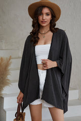 Black Lace Trim Ribbed Oversize Kimono