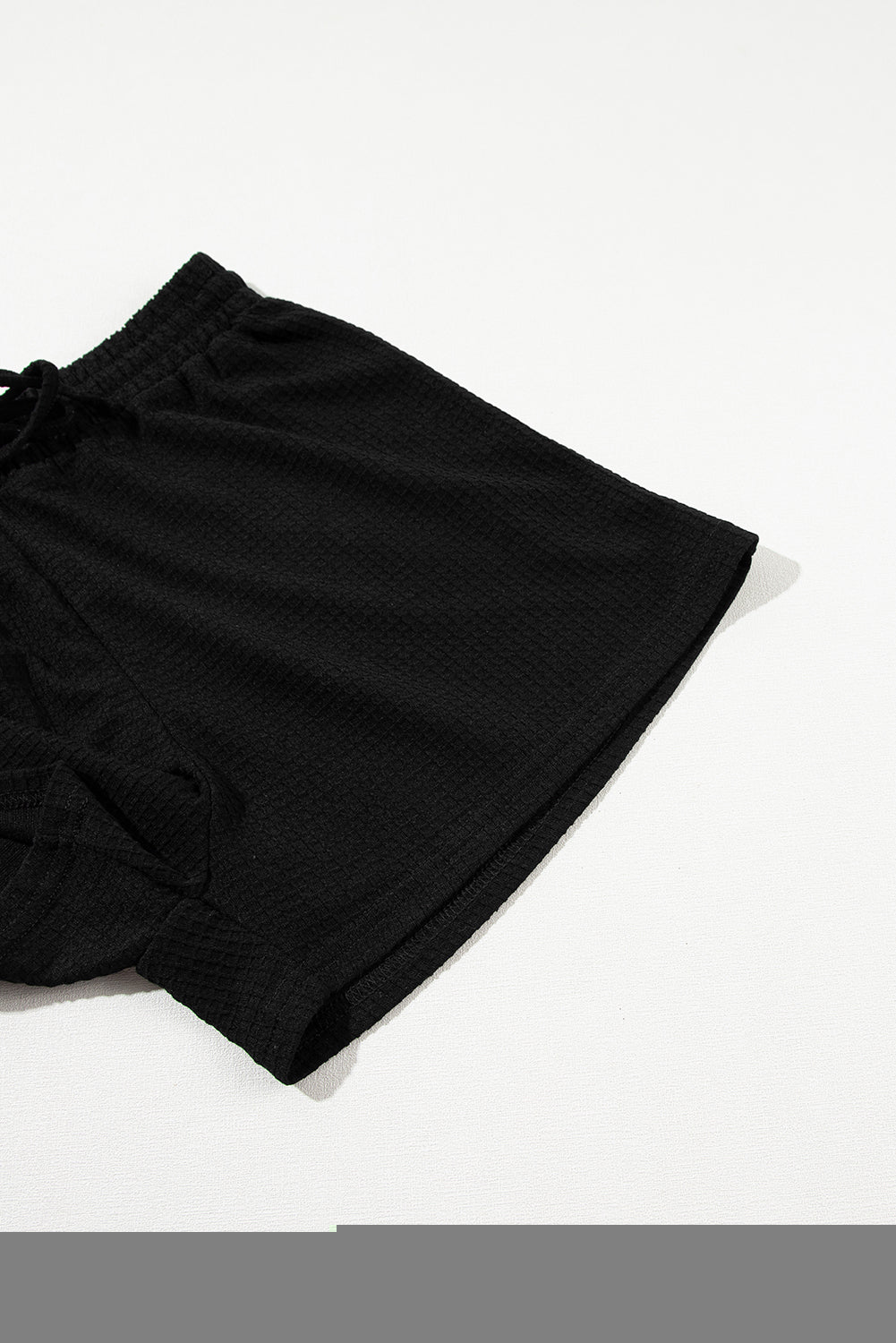 Black Casual Textured Tee and Drawstring Shorts Set