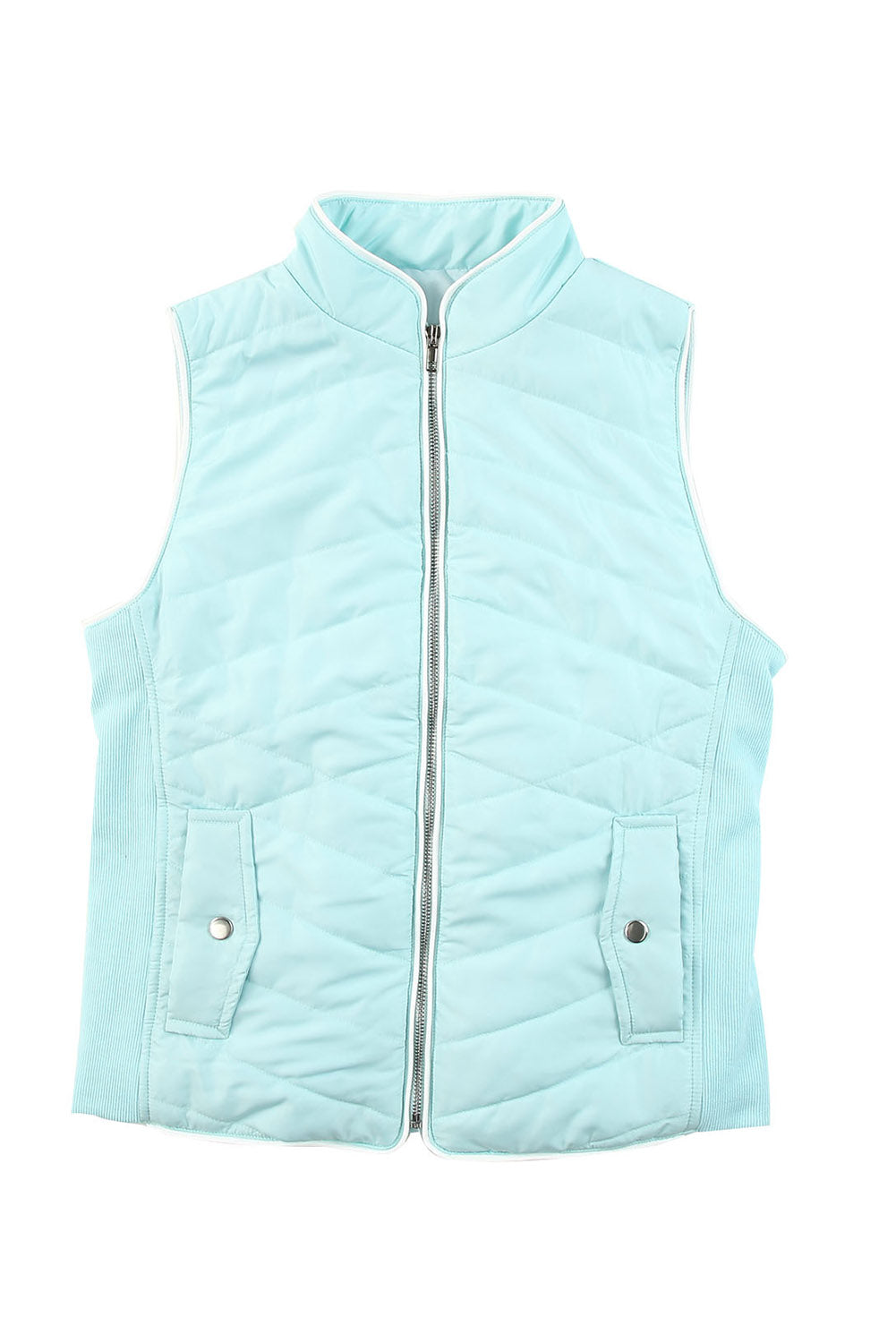 Sky Blue Zip-up Side Pockets Puffer Vest