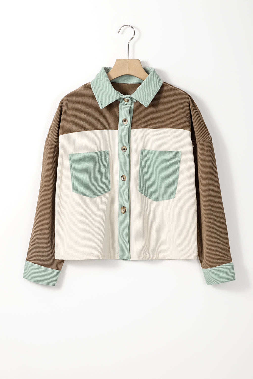 Green Color Block Patchwork Vintage Corduroy Jacket