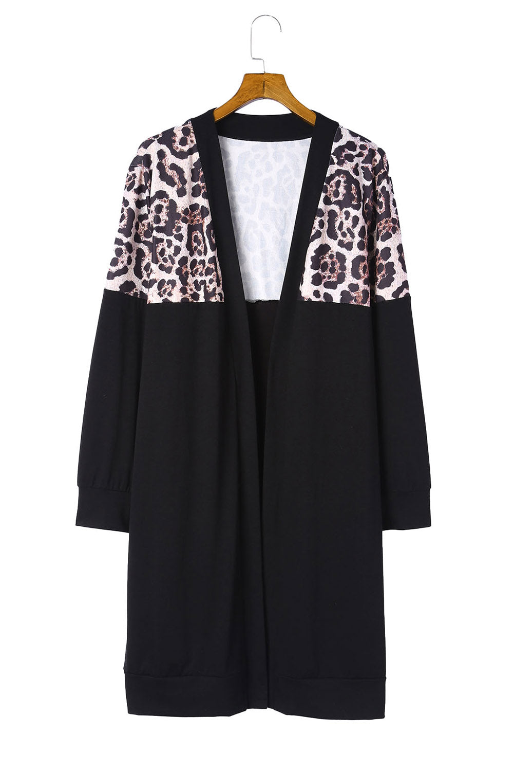 Black Leopard Detail Plus Size Cardigan