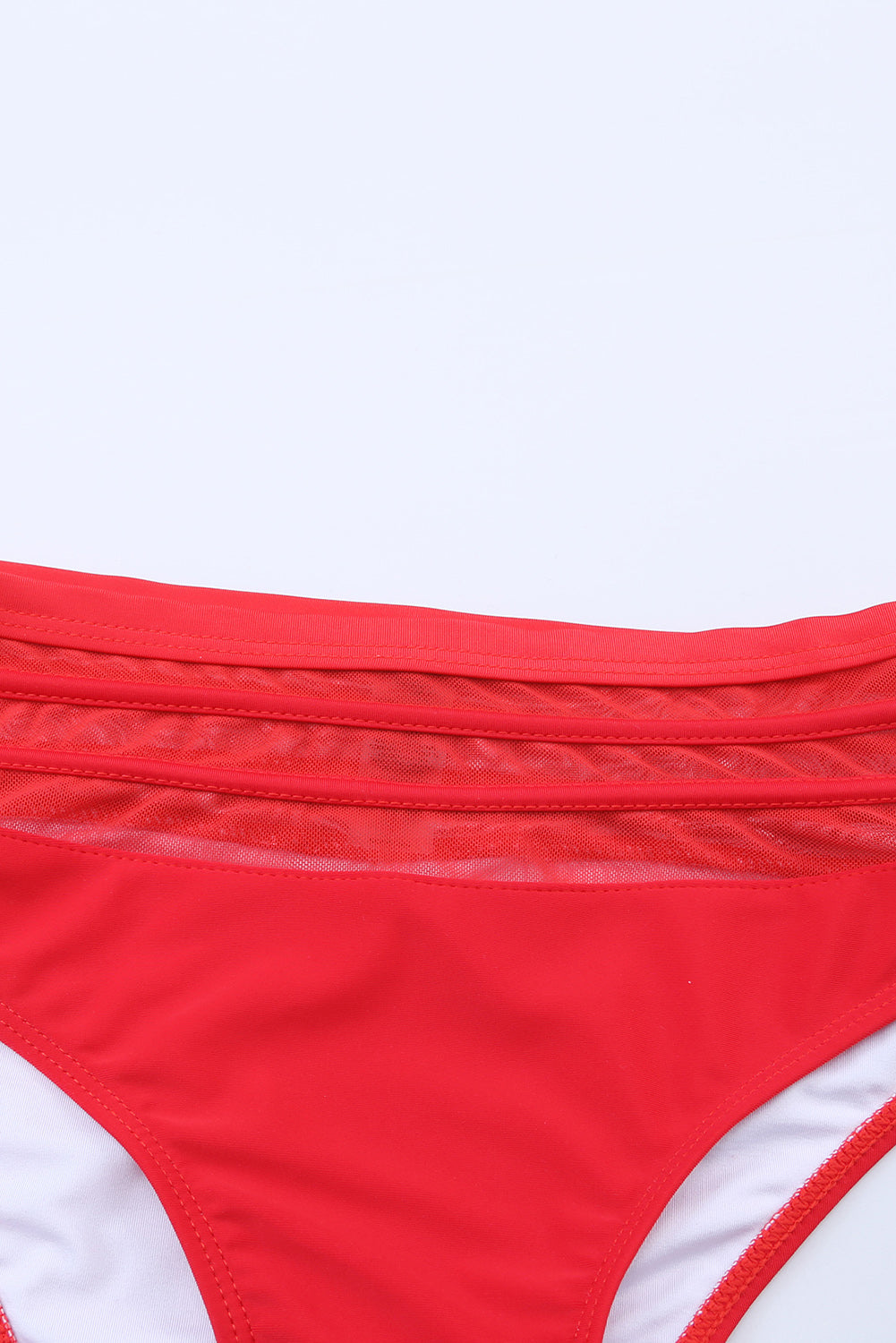 Red Scalloped Criss Cross High Waist Bikini