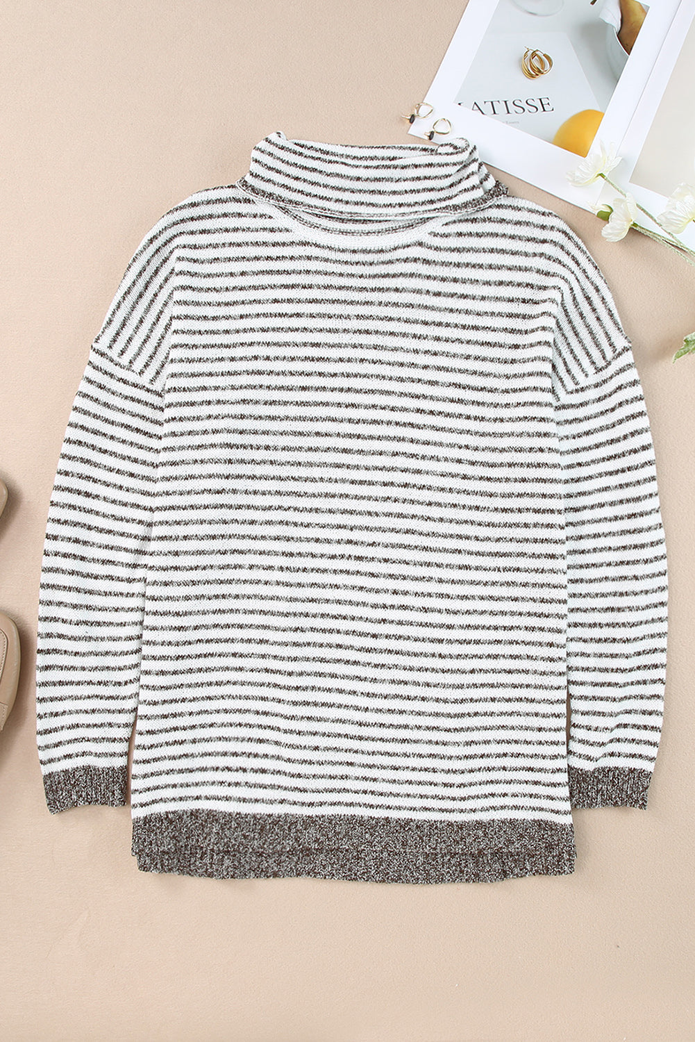 Black Striped Turtleneck Loose Sweater
