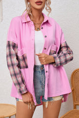 Rose Plaid Patchwork Chest Pockets Oversized Shirt Jacket