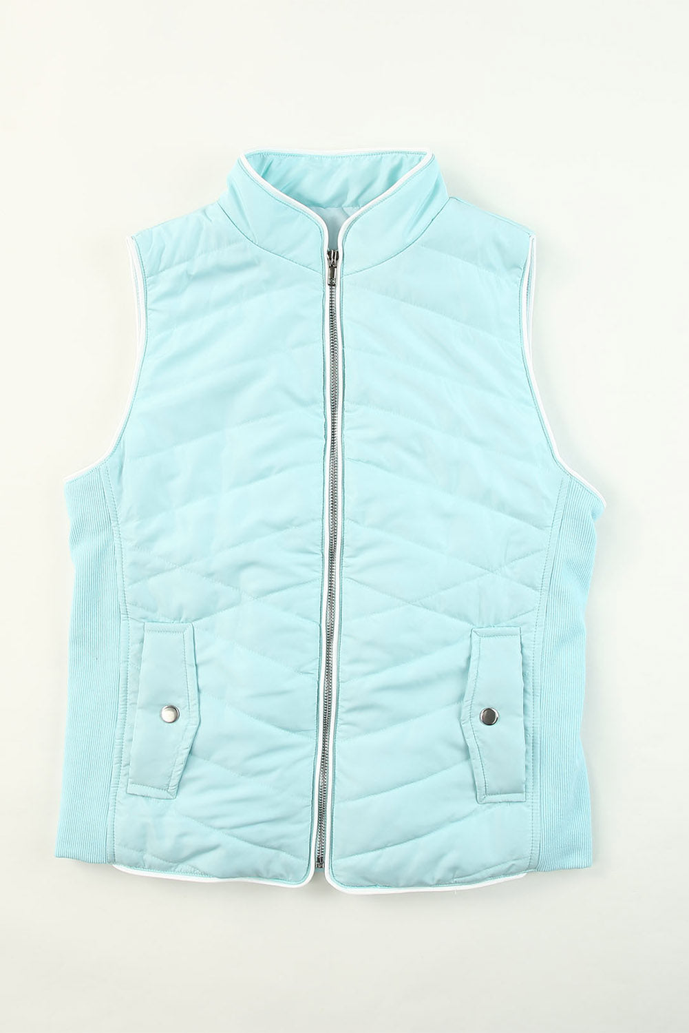 Sky Blue Zip-up Side Pockets Puffer Vest
