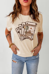 Khaki Western Poker Cards Graphic T Shirt