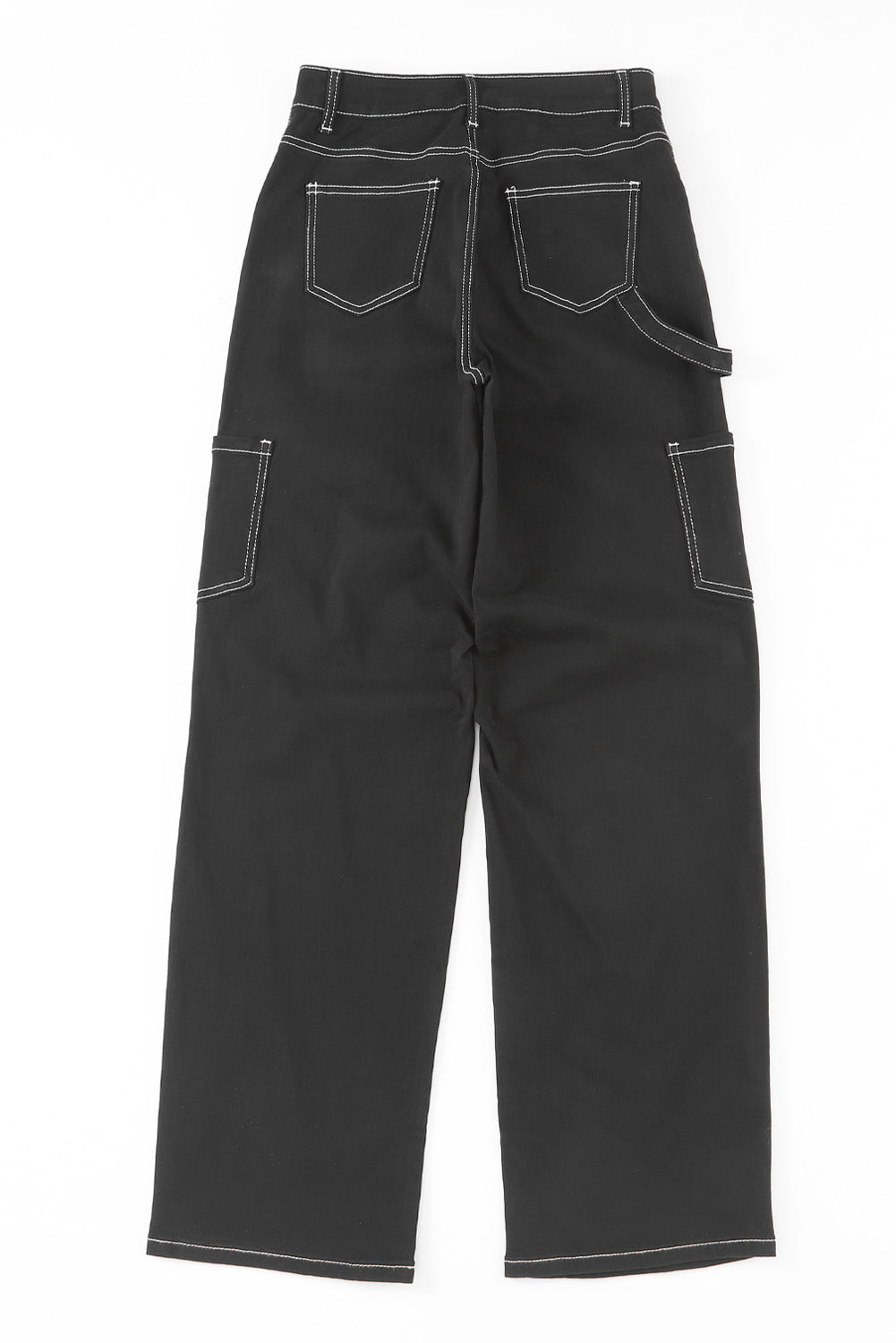 Black High Waist Straight Leg Cargo Pants with Pockets