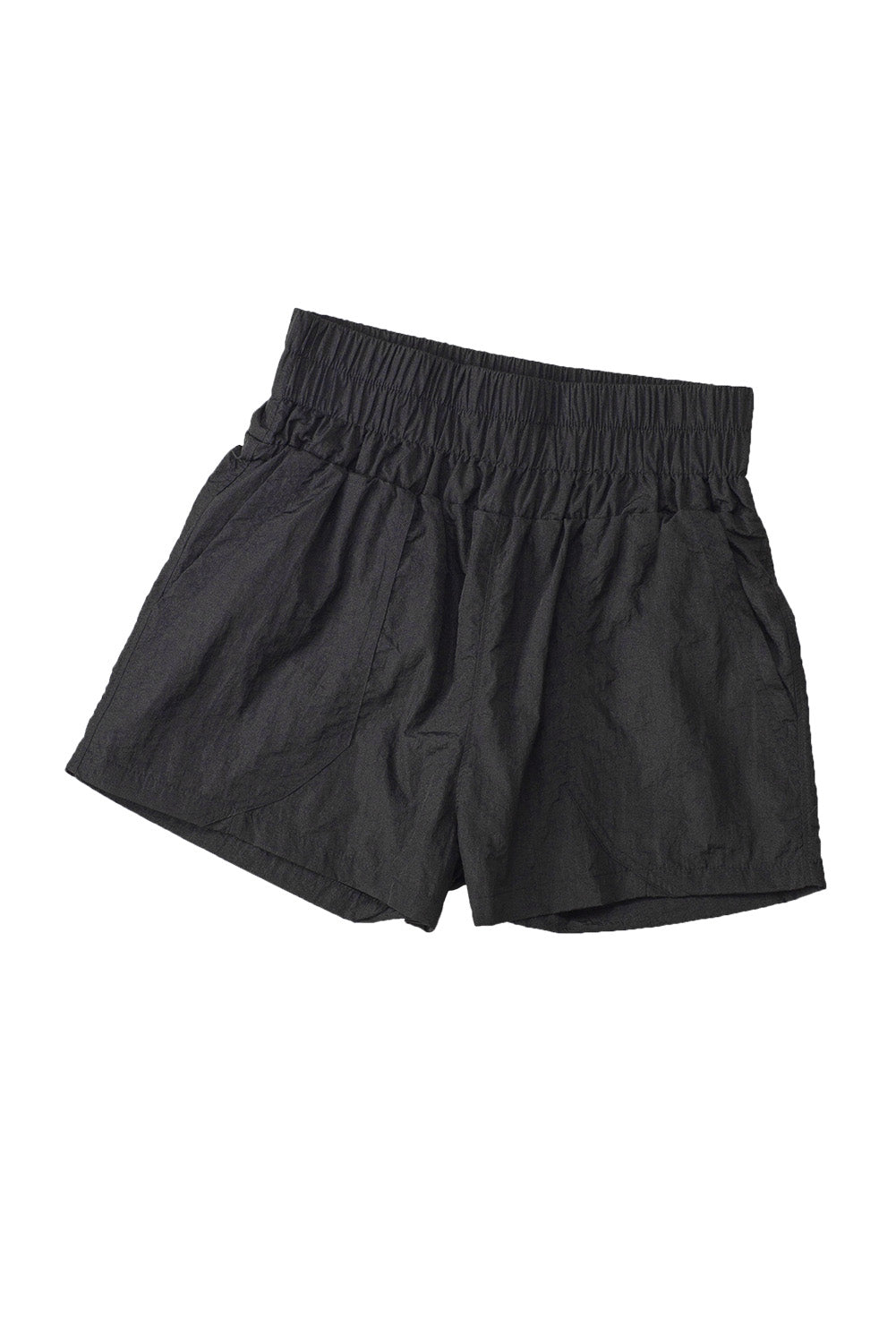Black Elastic High Waist Side Pockets Shorts