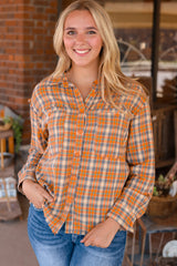 Plaid Embroidery Patch Button-Down Shacket