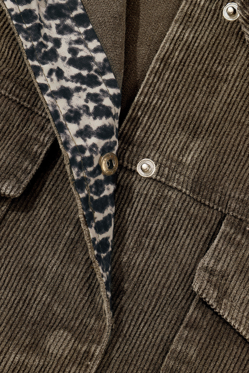 Gray Contrast Snakeskin Trim Pocketed Corduroy Jacket