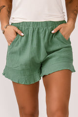 Green High Waist Pocketed Ruffle Shorts