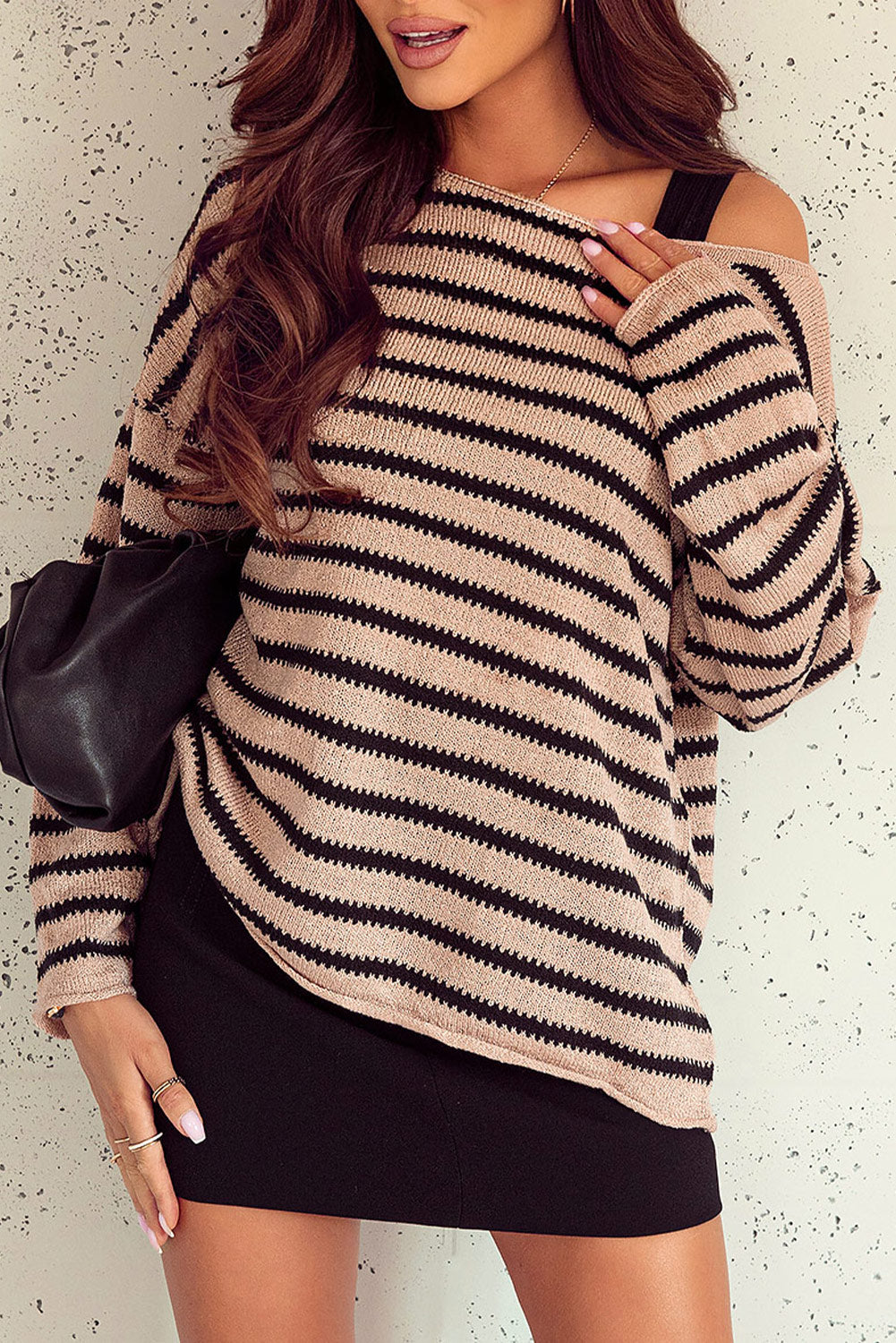 Striped Print Dropped Shoulder Loose Sleeve Sweater