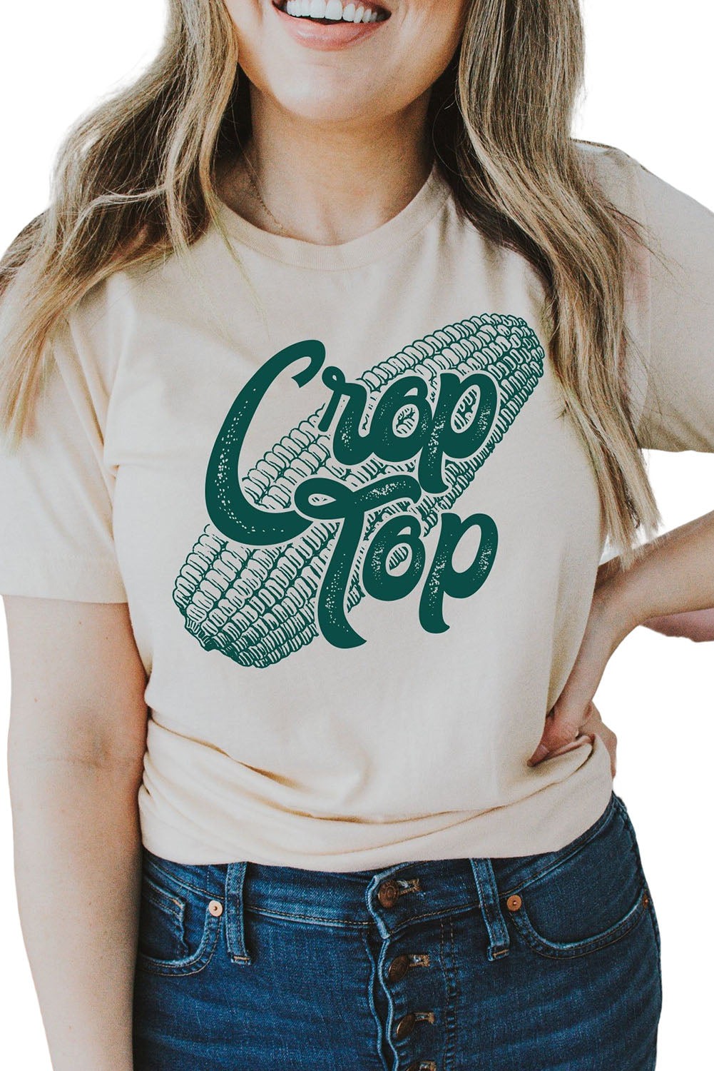 Khaki Corn Crop Top Graphic Tee
