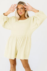 Apricot Solid Color High Waist Long Sleeve Romper