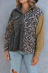 Leopard Colorblock Corduroy Shirt Jacket