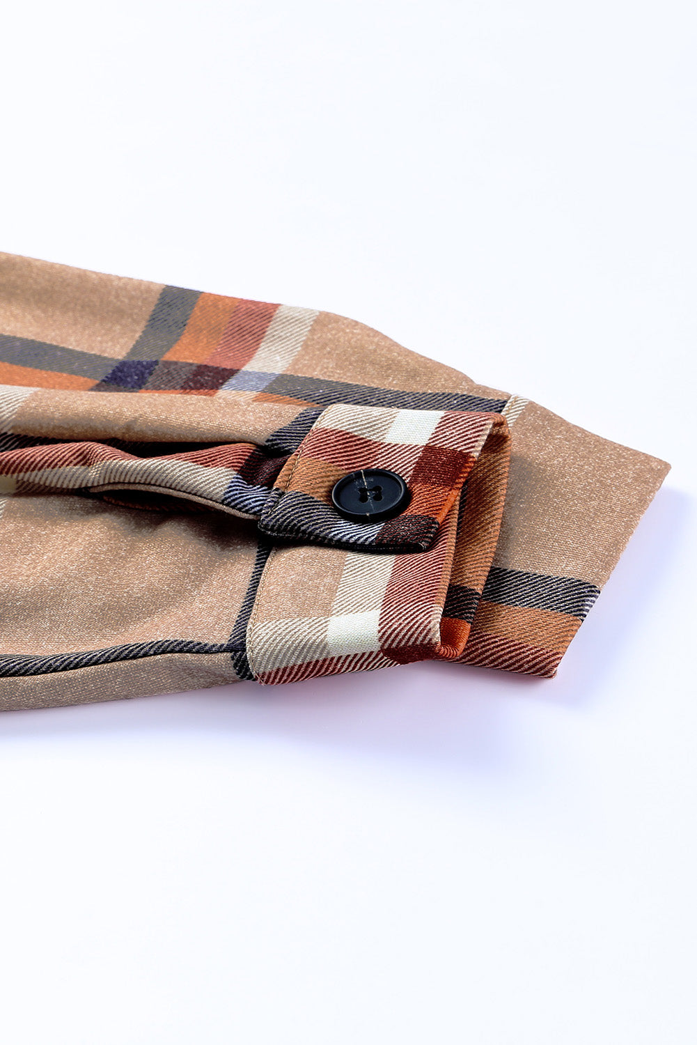 Khaki Chest Pockets Buttoned Oversized Plaid Shacket