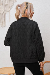 Black Solid Color Quilted Zip Up Puffer Jacket