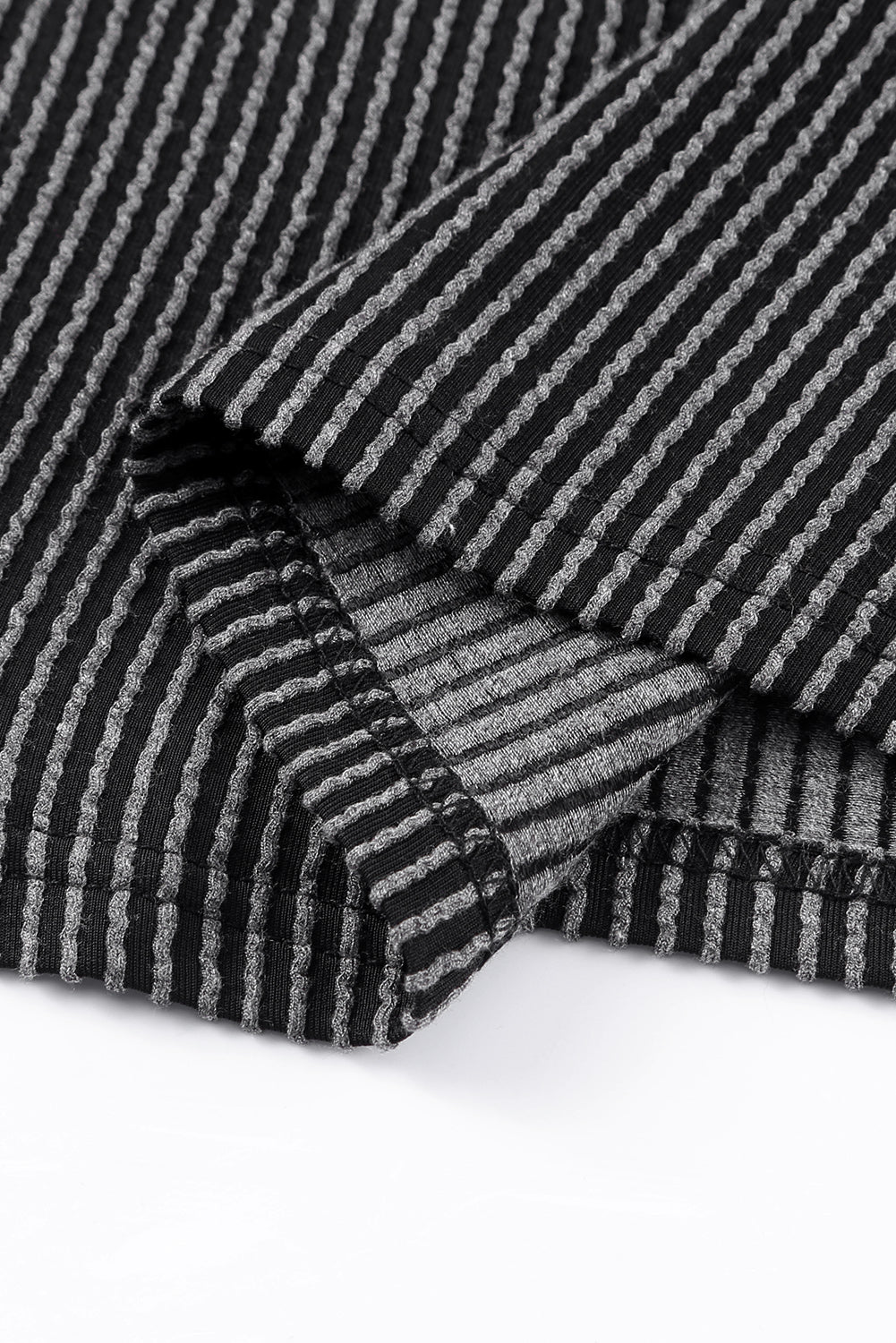 Black Ribbed Knit Ruffled Short Sleeve T Shirt