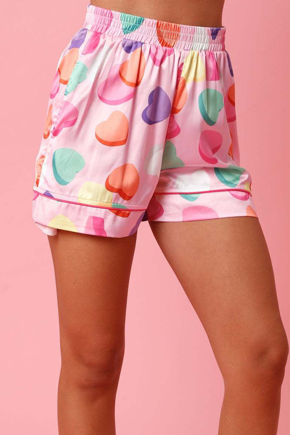 Pink Full Pattern Shirt and Shorts Satin Pajama Set