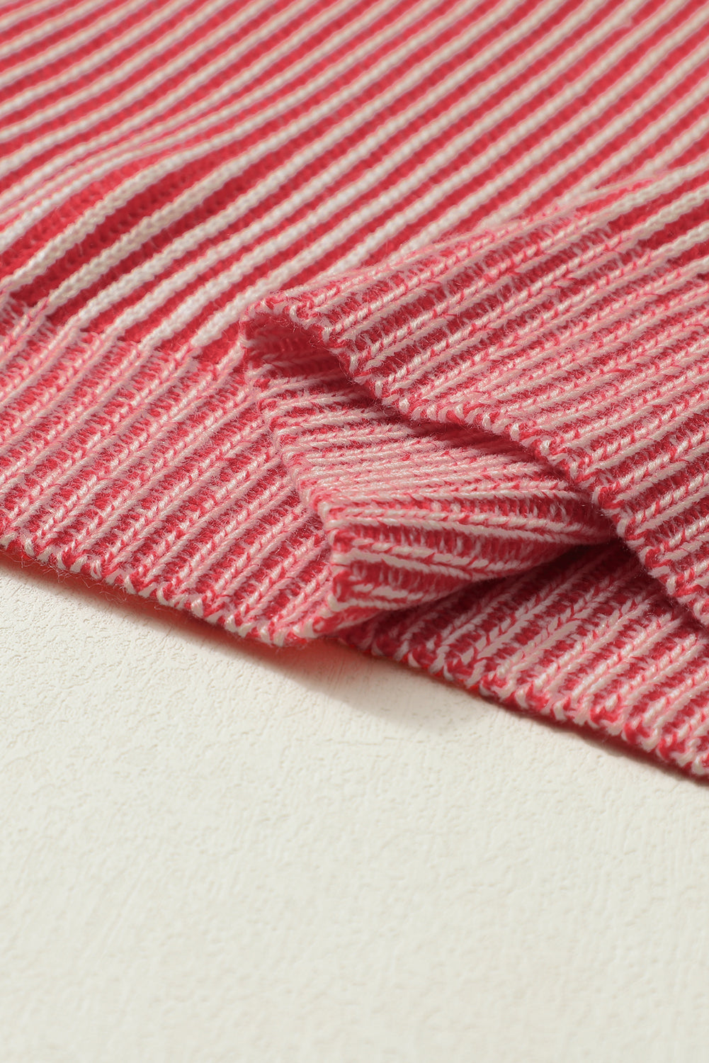Striped Print Ribbed Trim Round Neck Sweater