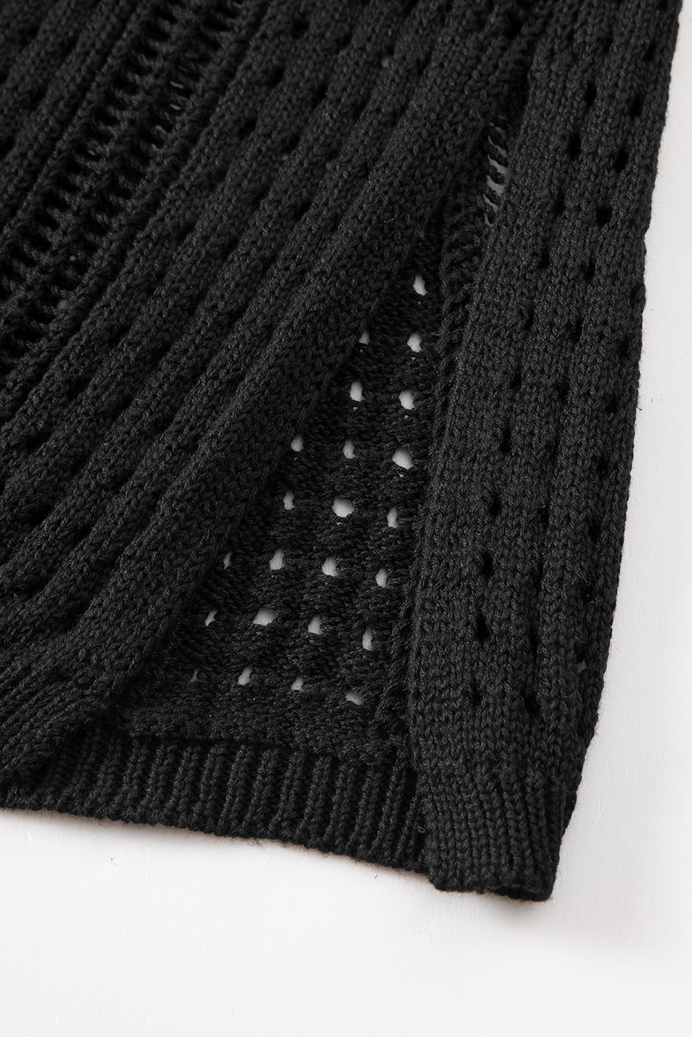 Black Crochet Hollow-out Sleeveless Beach Dress with Drawstring