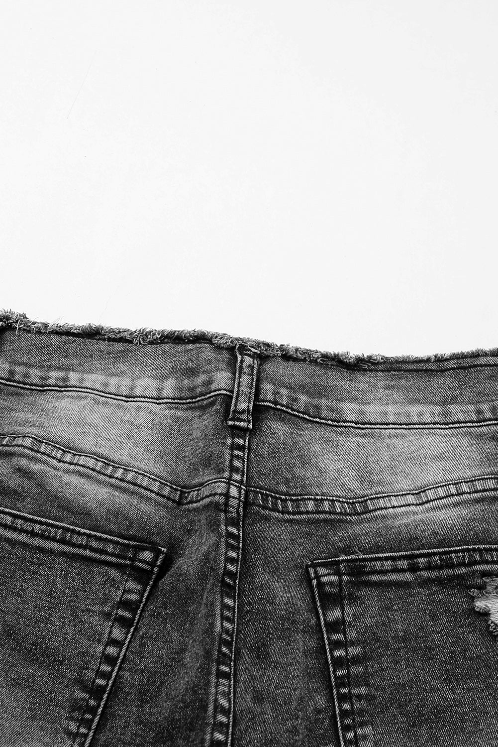 Gray Acid Wash Raw Edge Skinny Denim Shorts