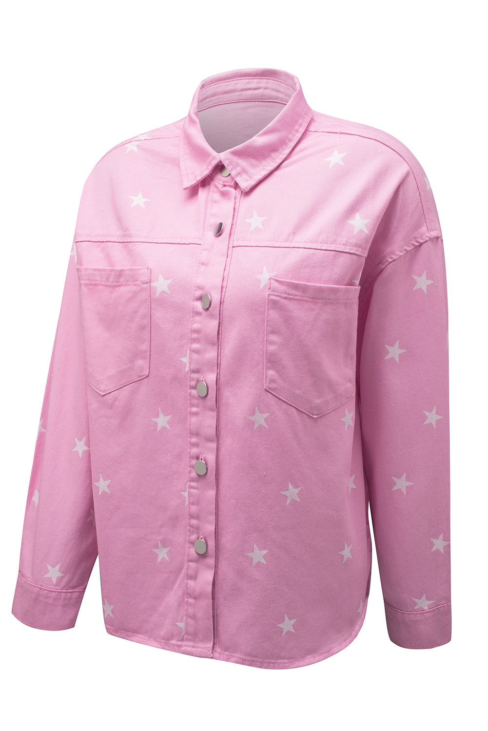 Pink Star Print Button Denim Jacket