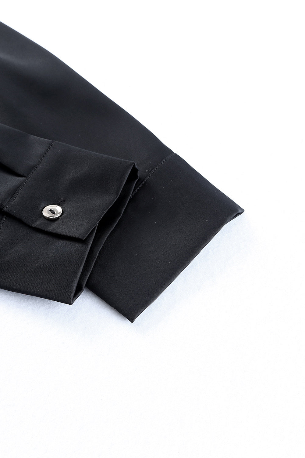 Black Sequin Splicing Pocket Buttoned Shirt Dress