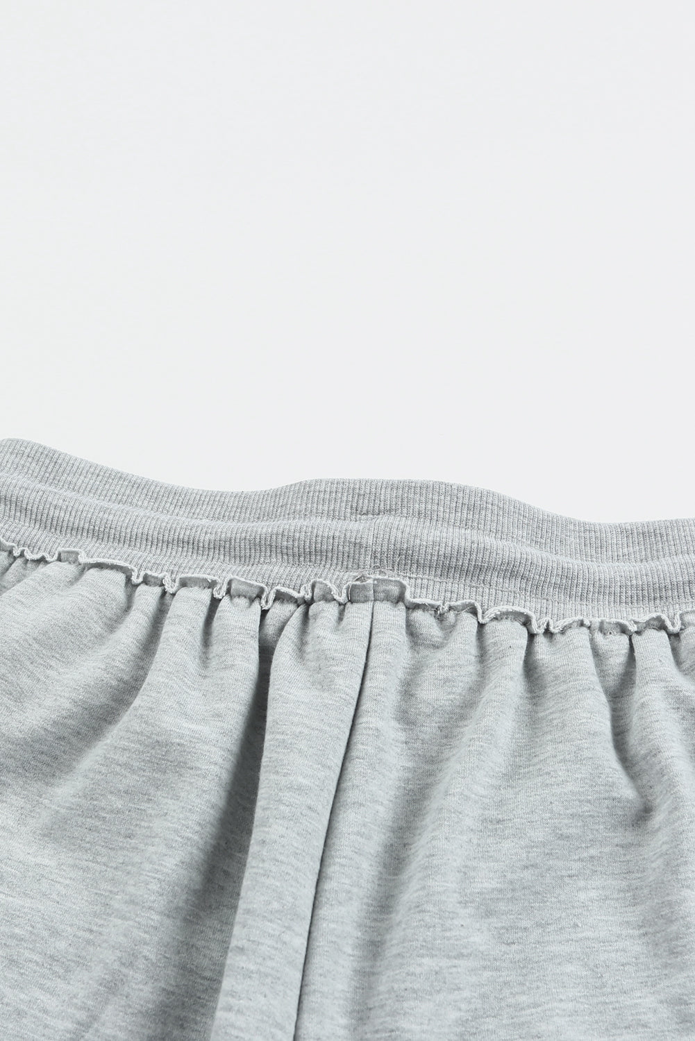Gray Ribbed Trim Knit Casual Shorts