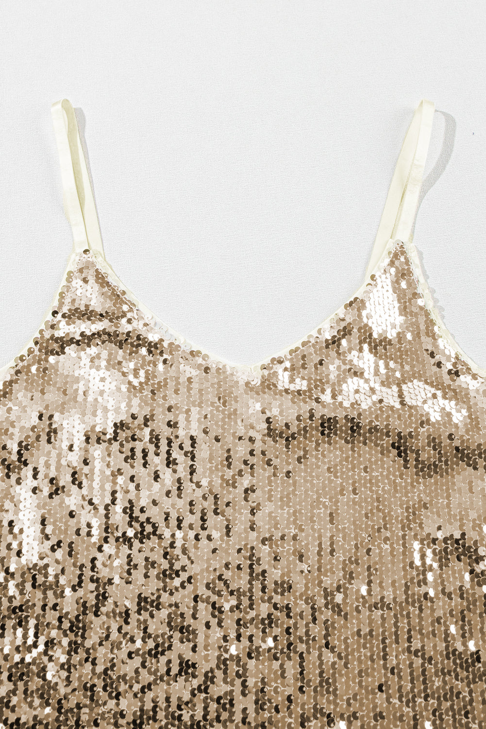 Light French Beige Sequined Adjustable Spaghetti Straps Tank Top
