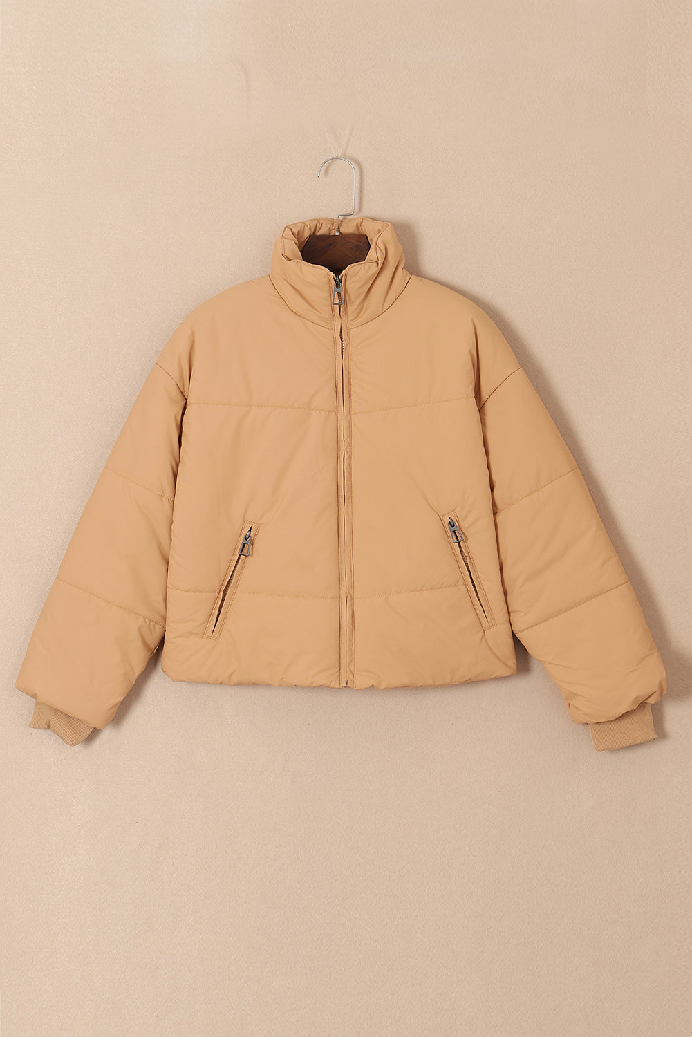 Brown Zip Up Pocketed Puffer Coat