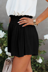 Black Smocked High Waist Shorts