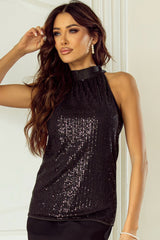 Black Keyhole Tie Back Sequined Tank Top