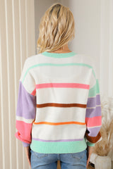 Multicolor Striped Colorblock Drop Shoulder Sweater