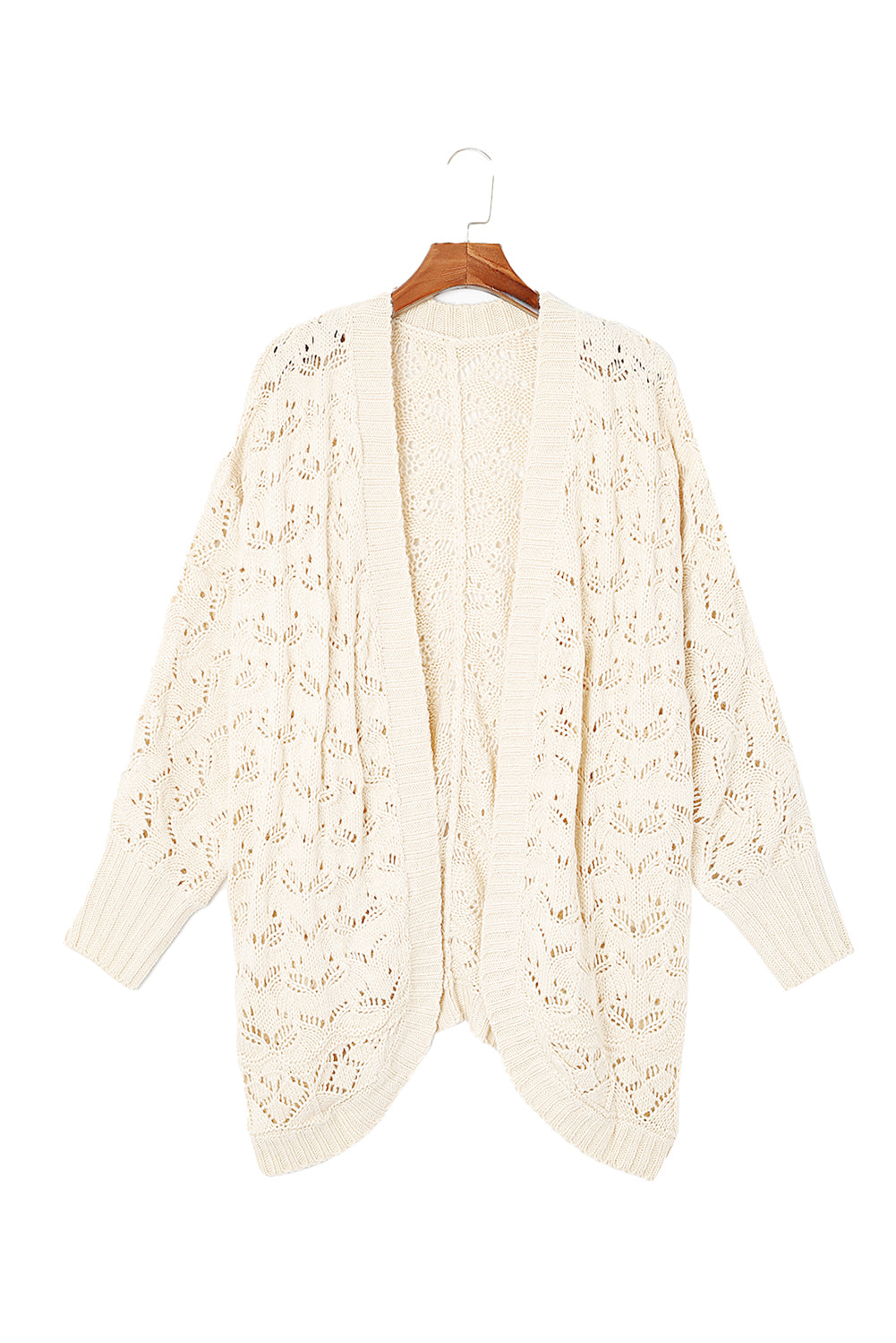 Beige Plus Size Textured Knit Open Ribbed Trim Cardigan